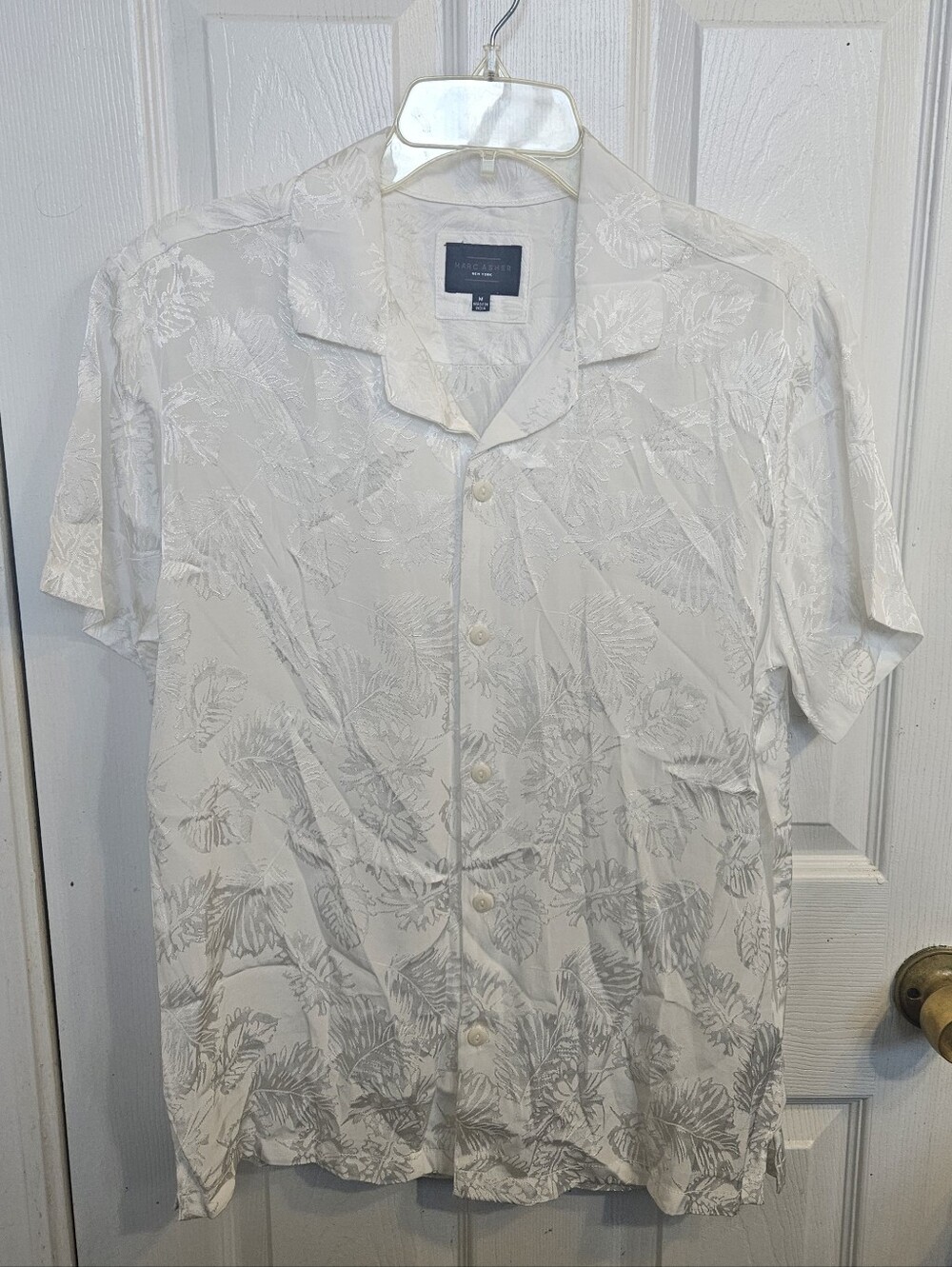 Marc Asher New York Mens Button Up Short Sleeve Shirt White Size Medium